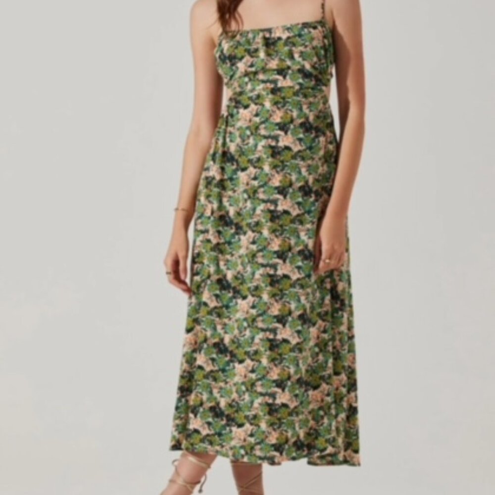 Astr Green Floral MIDI Dress